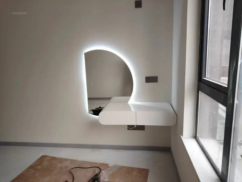 Off-white Hanging Dressing Table Minimalist Wall Mounted Vanity Unit with Mirror Bedroom Furniture Modern Design