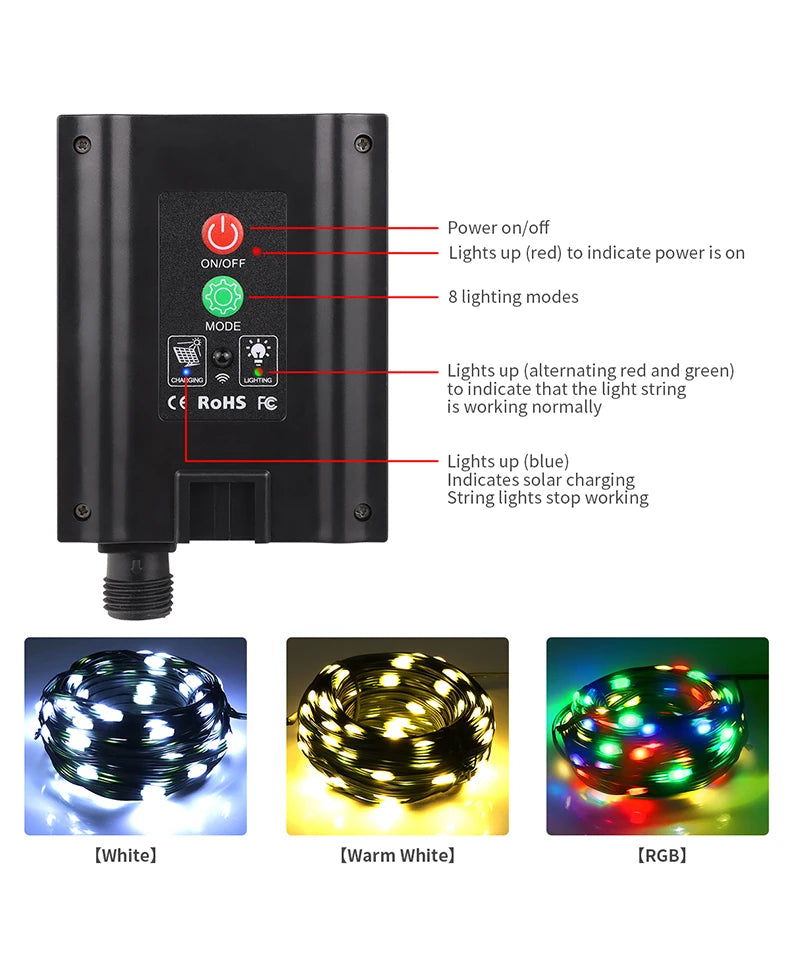 Built-in Large Capacity Battery Solar Outdoor Led String Lights Waterproof Durable Garden Lamp for Camping Wedding Birthday Part