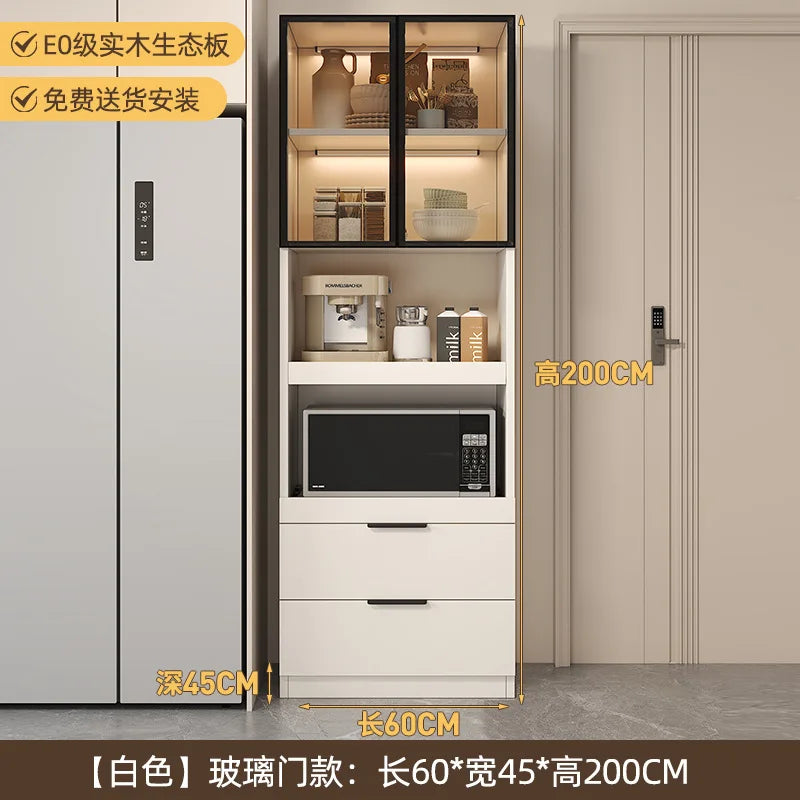 Solid wood dining side cabinet High cabinet integrated against the wall Cream style Simple modern storage Narrow cabinet