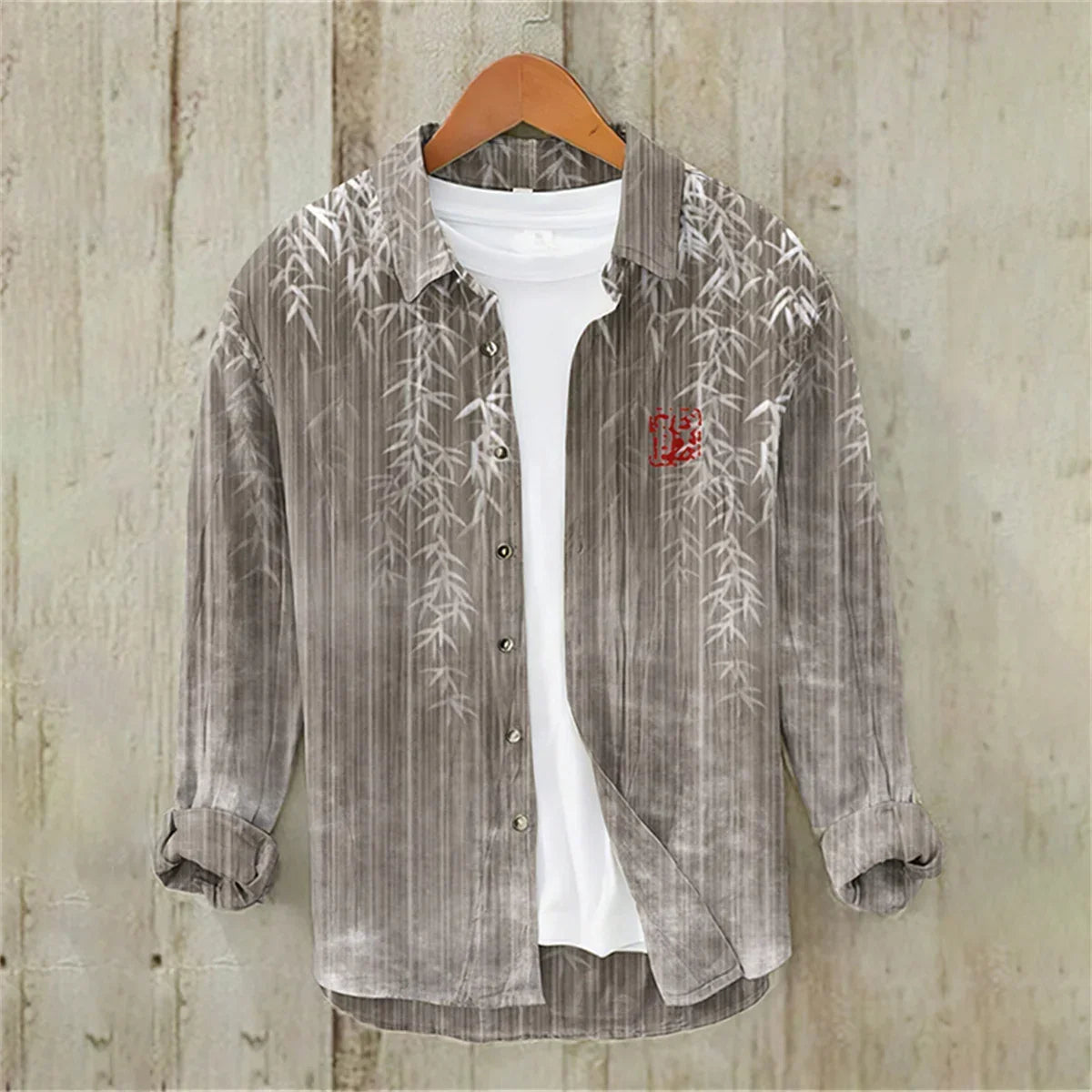 Men's casual versatile fashion street men's shirt lapel single-breasted long-sleeved men's wave long-sleeved shirt