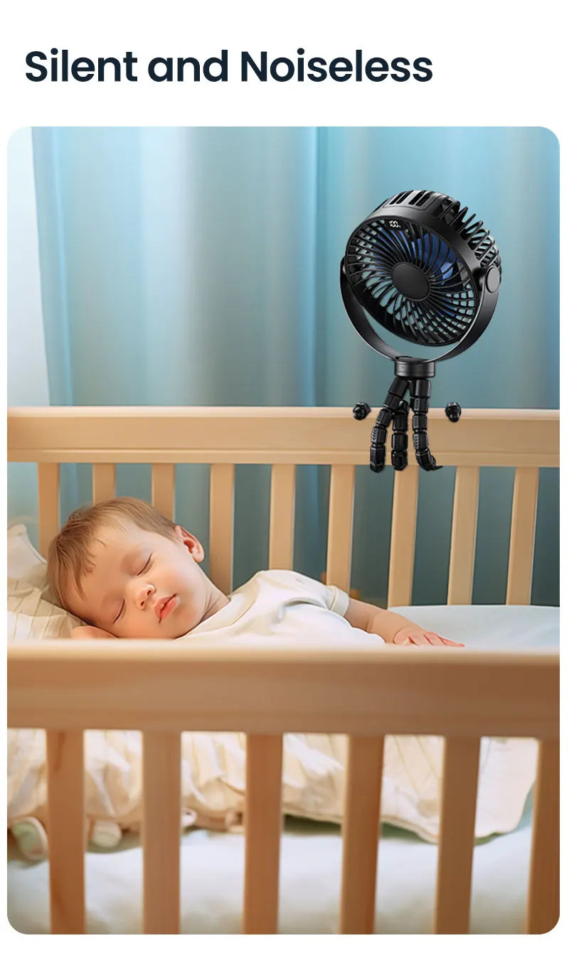 5000mah Stroller Portable Mini Fan USB Rechargeable Outdoor Electric Fan 4 Gear Speed 360°Degree Rotata & Digital Display