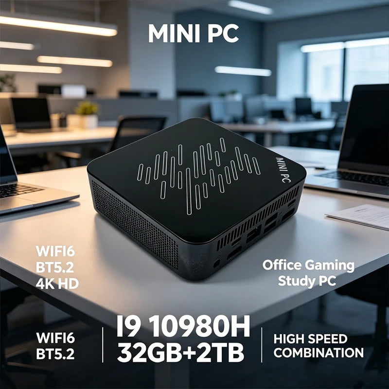 Mini PC Intel Core I9 10980H 32GB RAM 2TB SSD Mini Desktop Computer WIFI6 BT5.2 4K HD Office Gaming Study Small PC