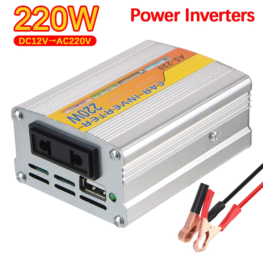 Portable Conversion USB Battery Clip DC 12V To AC 220V Car Mounted Solar Inverter 220W Power Inverter USB Voltage Transformer