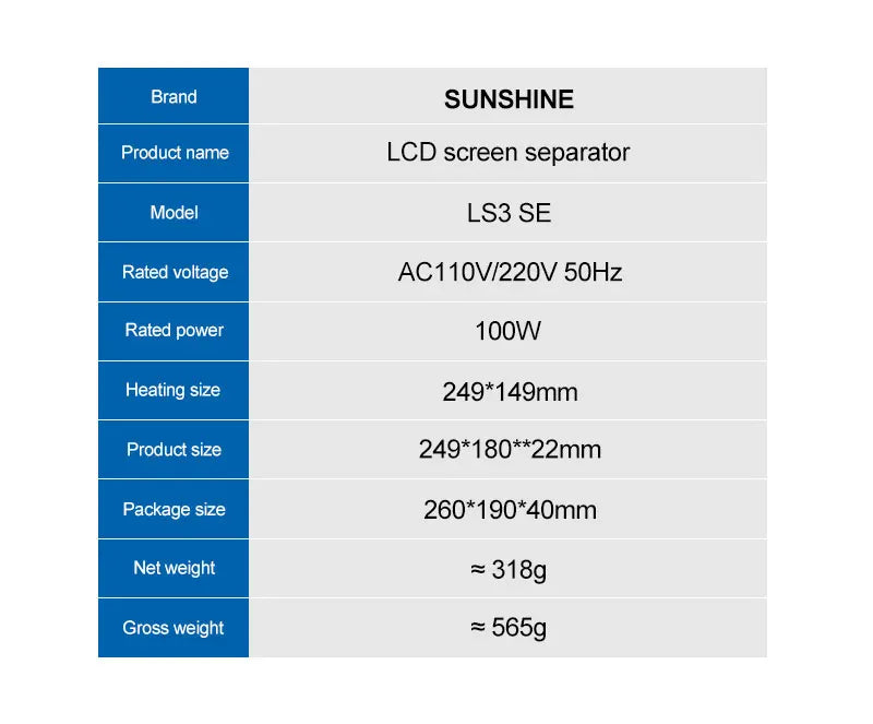SUNSHINE LS3 SE 11Inch LCD Screen Separator 40-120℃ Heating Plate with Auto Shutdown For Phone LCD Screen Separator Repair Tool