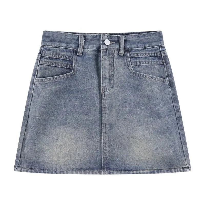 Women's Denim Skirts Vintage High Waisted Slim Fit Washed Jean Mini Skirts for Woman 2025 New Fashion Y2K A-Line Short Skirts