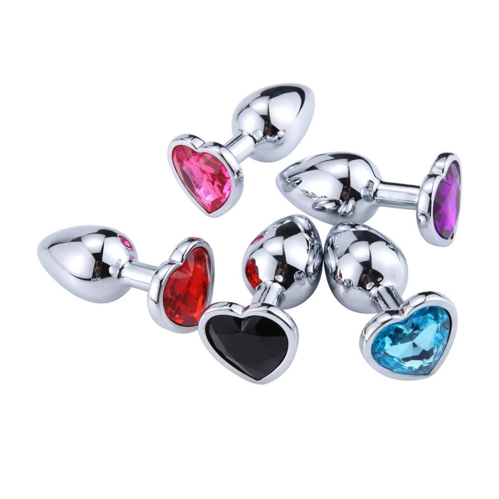 Luxury Heart Gem Metal Anal Plug Training Set Stainless Steel Butt Plug Kit for Beginners Men Women Couples Erotic Bedroom Game