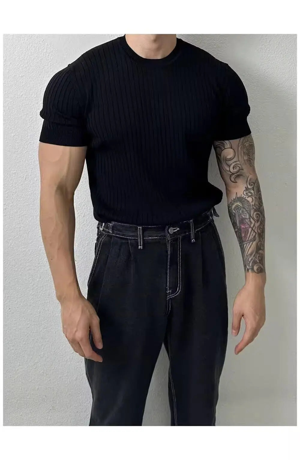Trendy Polo Shirt for Men Summer Solid Color Top Versatile Knit Style Korean Short Sleeves Casual Fashion T-shirt