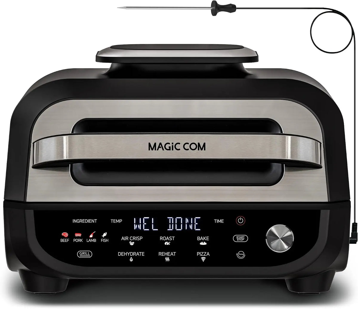 Indoor Grill Air Fryer Combo, 7-in-1 Electric Grill with Steak, Roast, Air Crisp, Bake, Dehydrate, Pizza and Reheat. Smart Therm