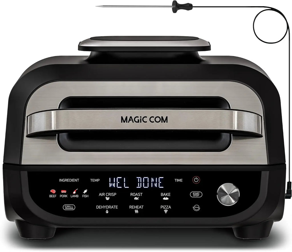 Indoor Grill Air Fryer Combo, 7-in-1 Electric Grill with Steak, Roast, Air Crisp, Bake, Dehydrate, Pizza and Reheat. Smart Therm