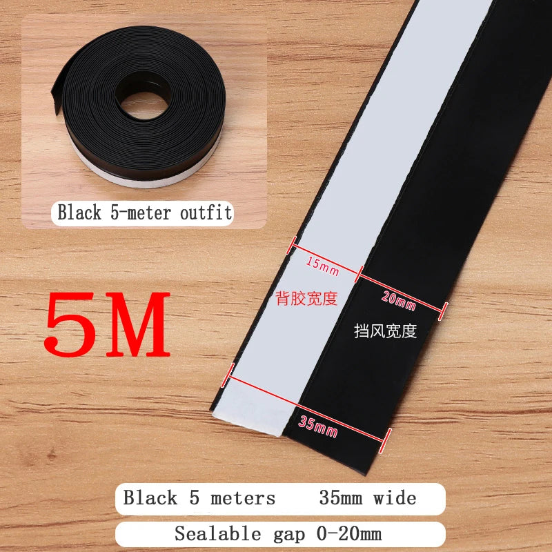 5M Shower Room Glass Door Sealing Strip Window Windproof Strip Warm Bathroom Door Lower Water Blocking Adhesive Strip