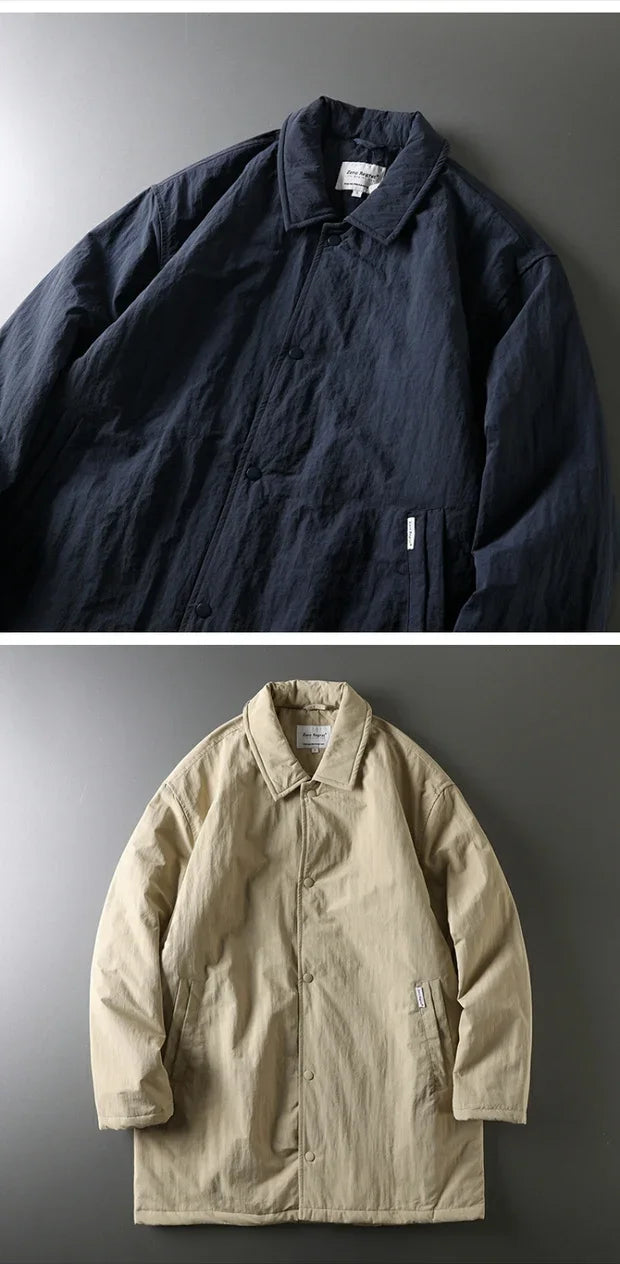 Japanese retro collar cotton jacket men's winter mid to long length cotton jacket men's warm jacket jacket with cotton clip