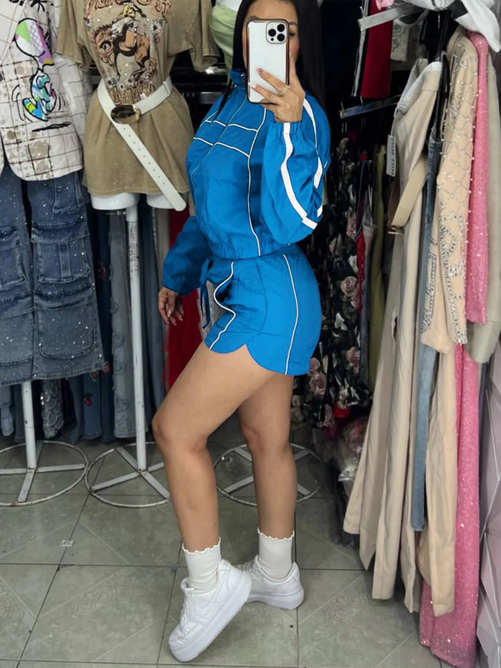 Women's Set Long Sleeve Jacket + Shorts Suit 2026 Summer Streetwear Active Slim Sporty Two 2 Piece Set Outfit Tracksuit