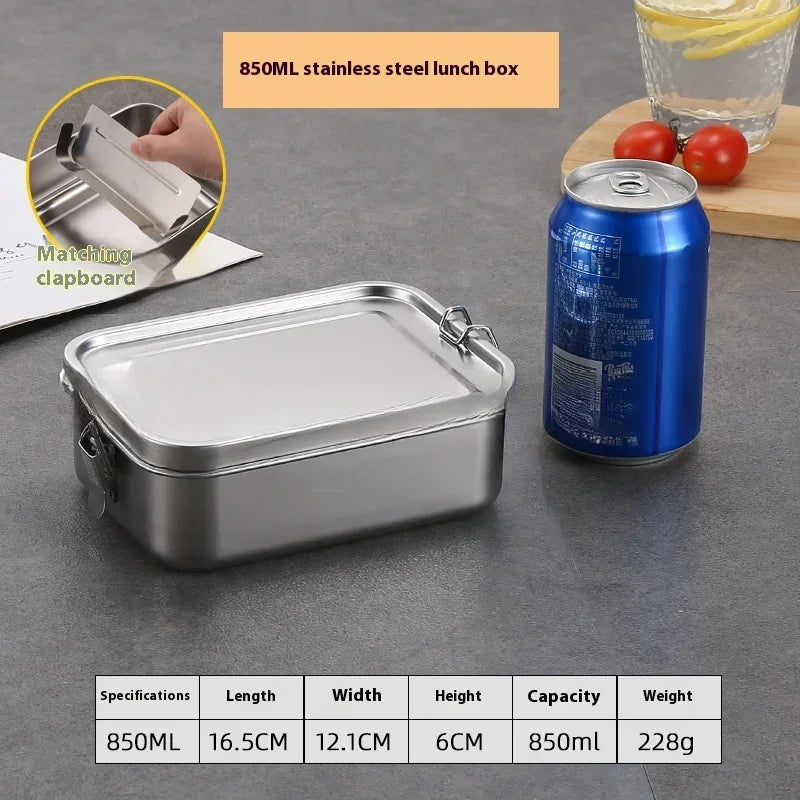 304 Stainless Steel Bento Box Metal Food Storage Container with Locking Clasp Suitable for Work and School 1200/2400ml Lunch Box