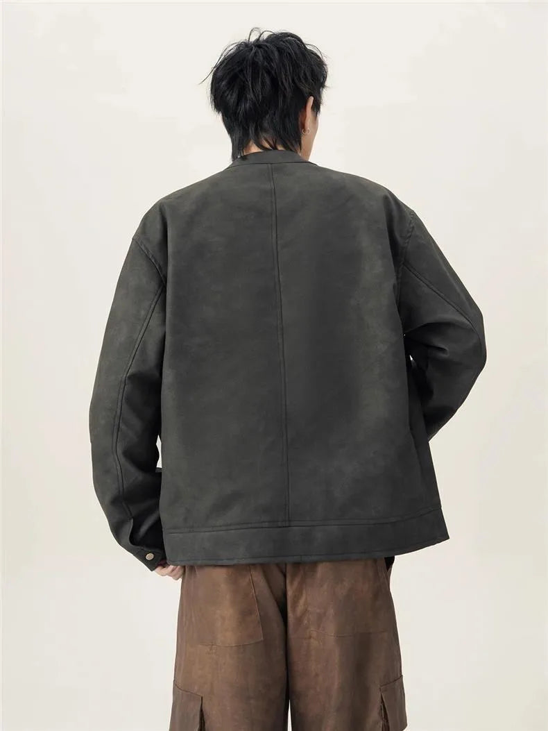 Men's American Retro Brown Leather Jacket Men Motorcycle Er Jacket Casual Baseball Varsity Coat Couple Streetwear Outerwear