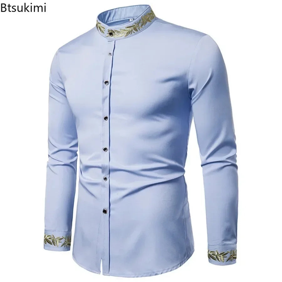 2026 Men's Summer Casual Long Sleeve Shirts Slim Fit Turn Down Collar Shirts Formal Office Business Shirts for Men Tops Big Size