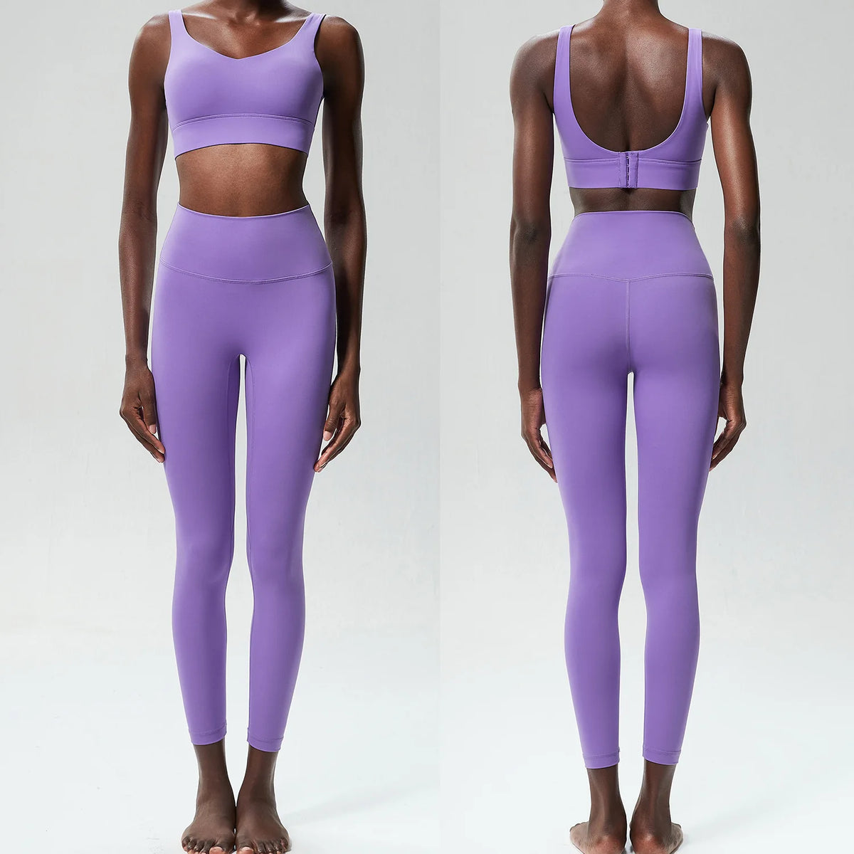 Two Pieces Fitness Yoga Set Women Solid Color Stretchy Soft Gym Suit Breathable Quick Dry Running Sportswear Workout Clothes