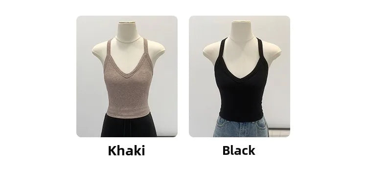American Style Sexy V-neck Neck Hanging Vest Women's Slim Fit Summer New Unique Beautiful Small Strap Nylon Fabric Breathable