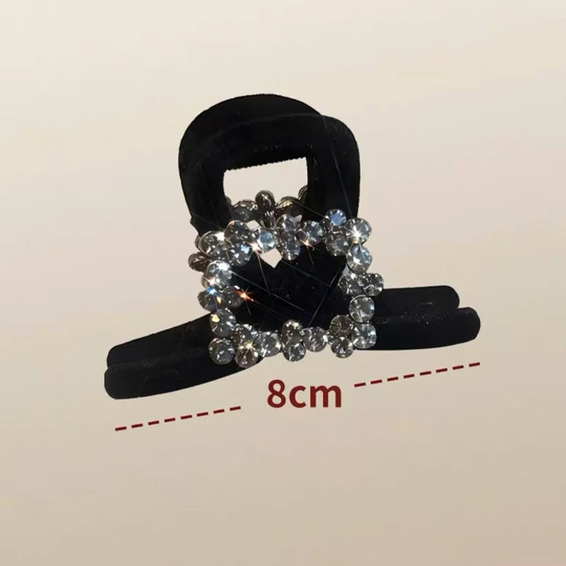 Black Flocking Rhinestone Hair Clip for Women Elegant High Ponytail Shark Clip Fashion Girls Hair Clamp