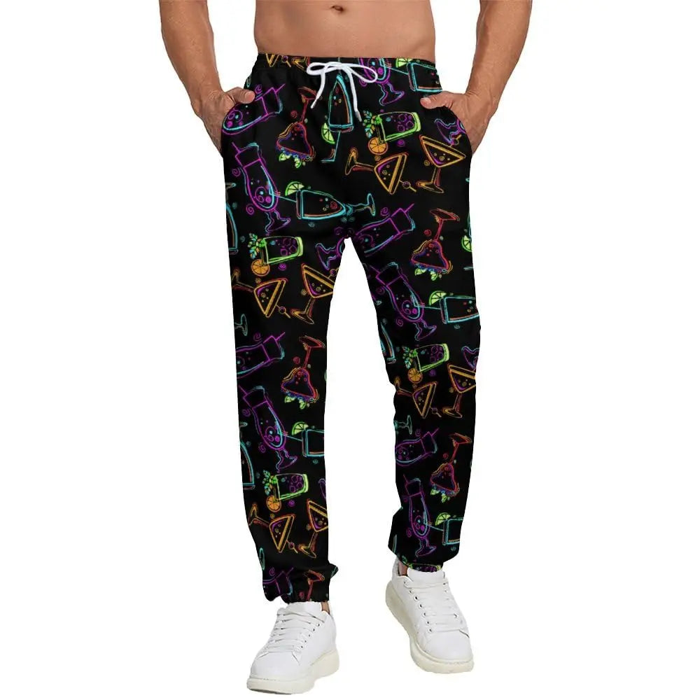Men's Casual Jogging Pants Abstract Kitten Pizza Print Design Suitable for Outdoor Sweatpants Autumn and Winter Fashion