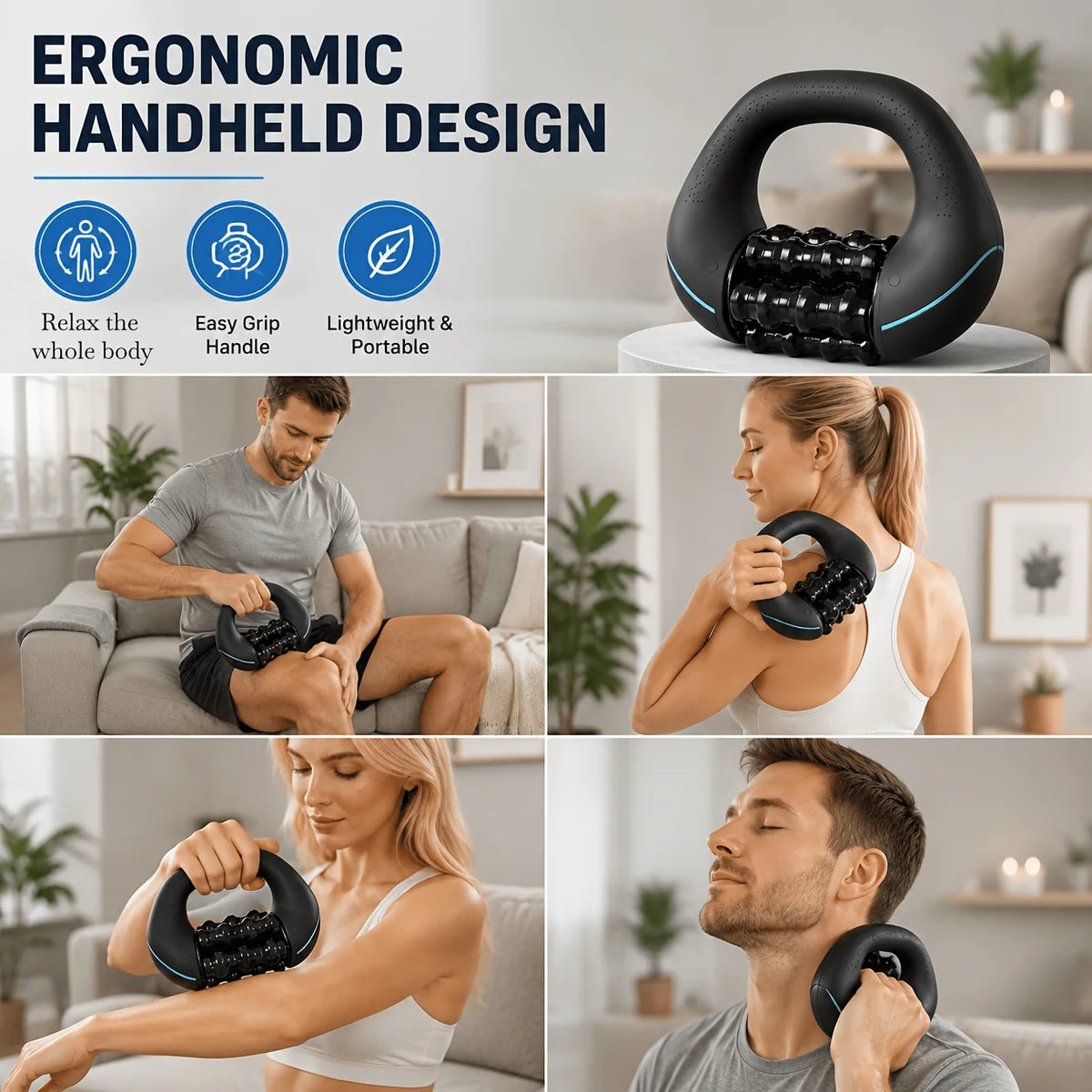 Electric Roller Impact Massage Tool Rechargeable Handheld Massager Portable Massager for Shoulder Back Leg Arm Full Body