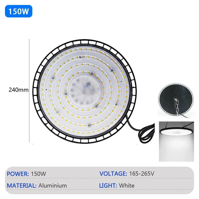 High Bay Lights 100/150/200W 220V Super Bright 6000K UFO LED Waterproof Commercial Market Warehouse Garage Industrial Lighting