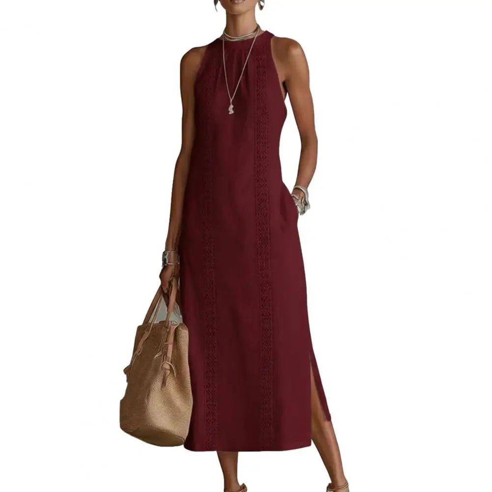2026 Summer Dress for Women Sleeveless Crew Neck Tunic Tank Dress Casual Loose Boho Beach Side Split Sundress Summer Outfit