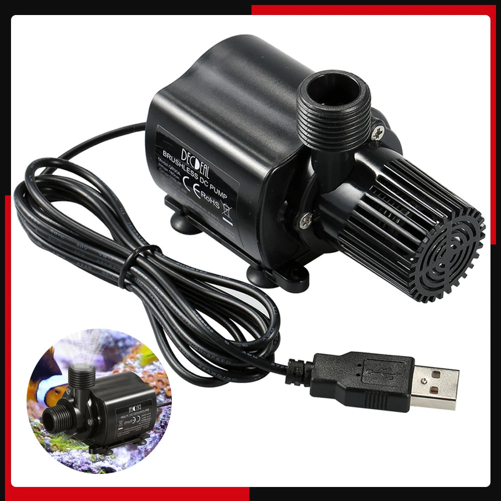500L/H 4W 12V Aquarium Pump USB Fish Tank Submersible Water Pump Brushless Waterproof Fountain Pump