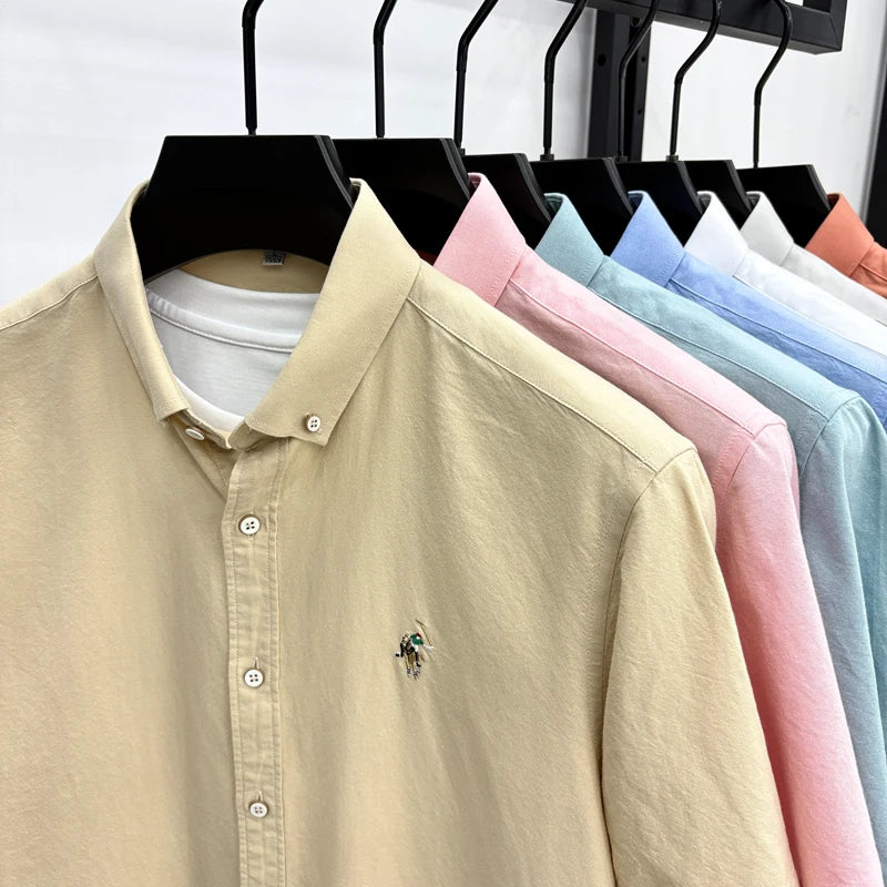 Short Sleeved Shirt Men's Summer New Item Pure Cotton High-end Brand Little Horse Logo Embroidered Casual Shirt