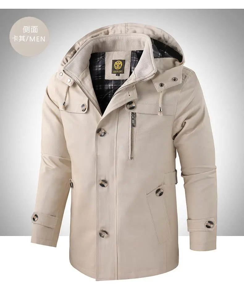 New Spring Autumn Men Long Jackets Hooded Casual Trench Coats High Quality Male Cotton Business Casual Trench Jackets Size 5XL