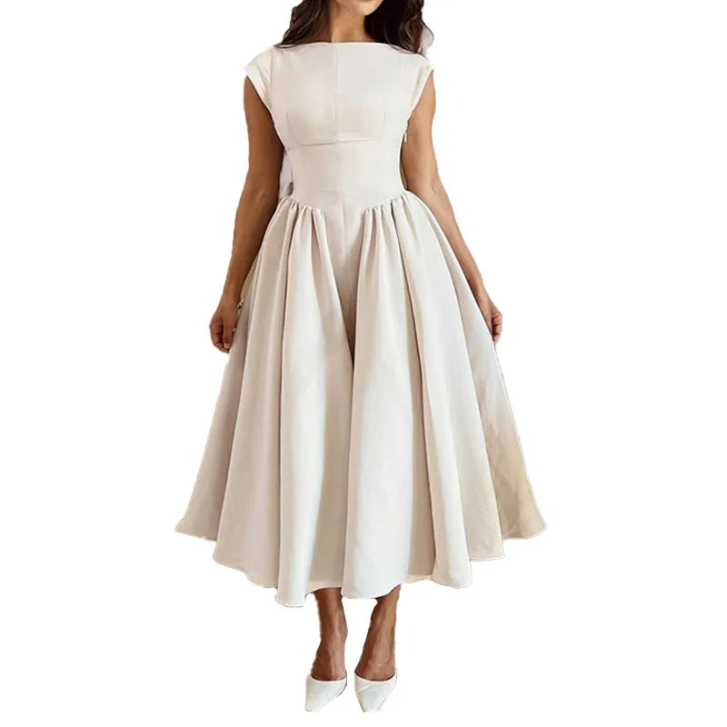 French Elegant Solid Backless Slim Fit Dress
