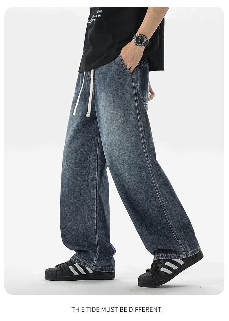 Men's Jeans American Loose Wide-leg Loose Straight Casual Trousers Street Hip-hop Baggy Jeans Black Grey Blue Streetwear Men