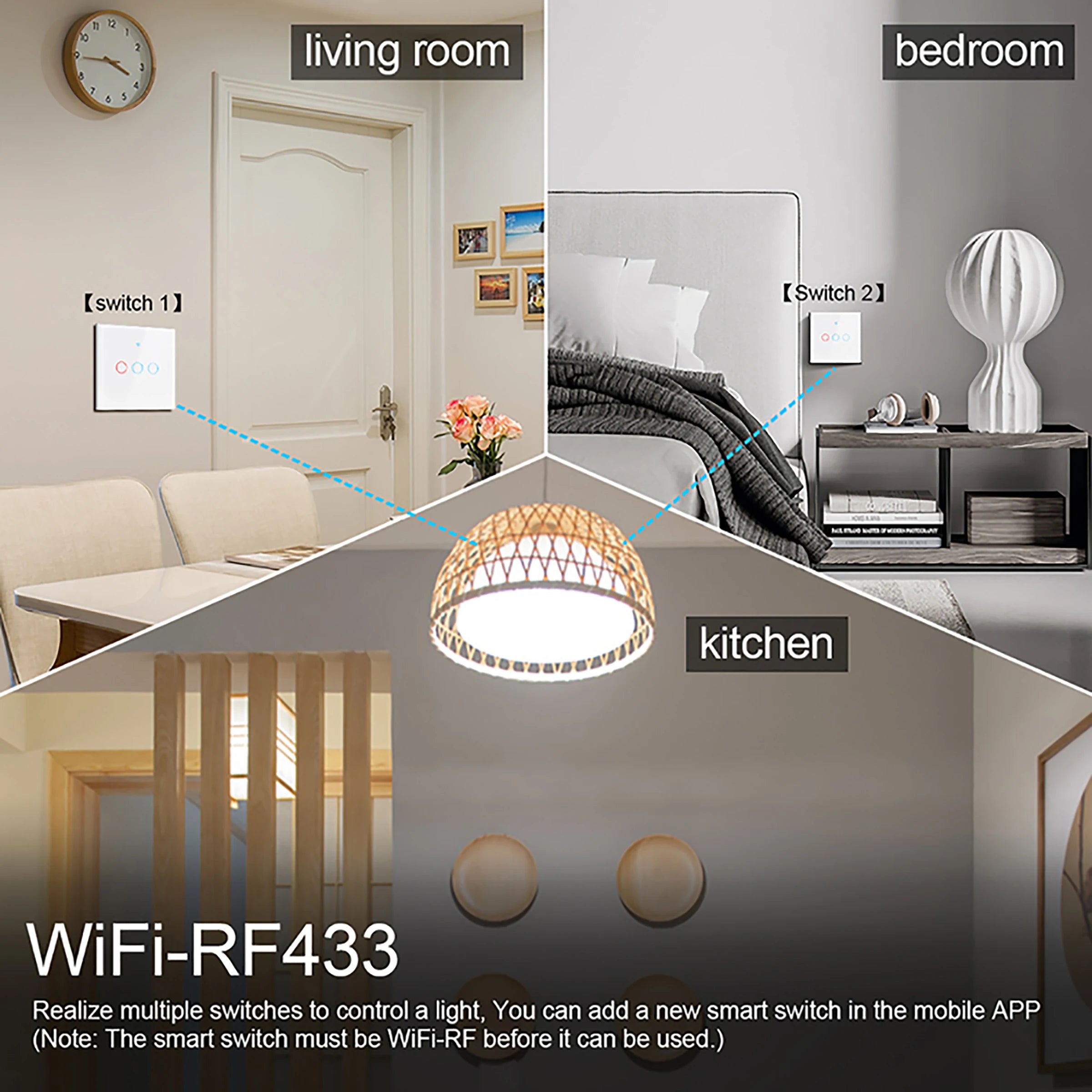 Wifi Smart Light Switch EU 1/2/3Gang Touch Light Switch No Neutral Wire Wall Light Switches Works with Tuya Smart Life App Alexa