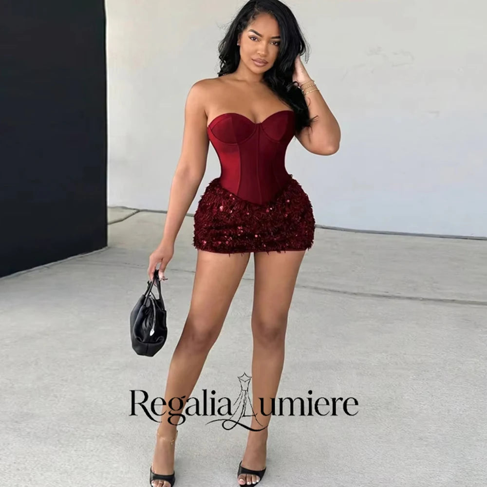 RL Customized Shiny Sequin Beading Prom Dress High-waist Sweetheart  Evening Dresses Short Party Gown Fishbone Homecoming Dress
