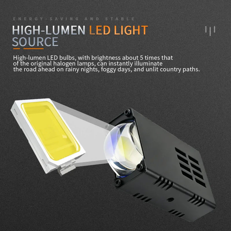 Universal LED Auxiliary Front Light for Motorcycles and Cars, Spotlight with Two Colors, High and Low Beams, Bright Driving Fog