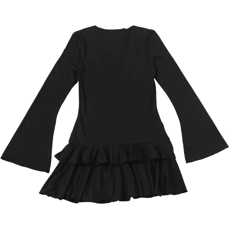 2026 Autumn. New Women's Fashion Erotogenic V-neck Lace Patchwork Stiglich Bell Sleeve Body Clothes Sexy Party Boho