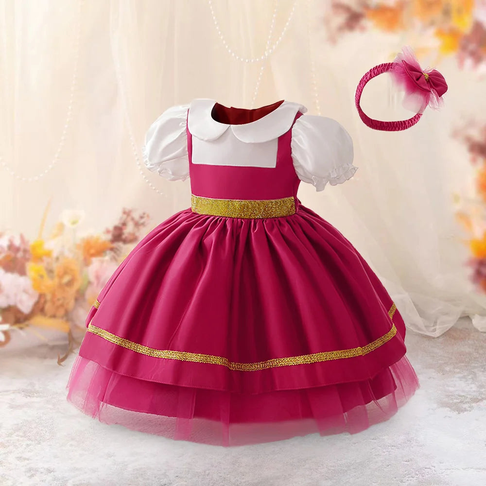 Ma Sha Bear Girls Party Maid Dress 2pcs Toddler Lolita 1st Birthday Wedding Princess Prom Dress Carnival Halloween Kids Clothing