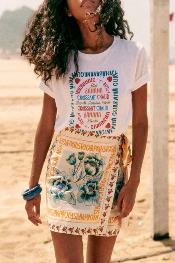 Summer New Fashion Women's Beach Style Short Skirt Printed Retro Vacation Style Covering Casual Sexy Elegant Half Skirt