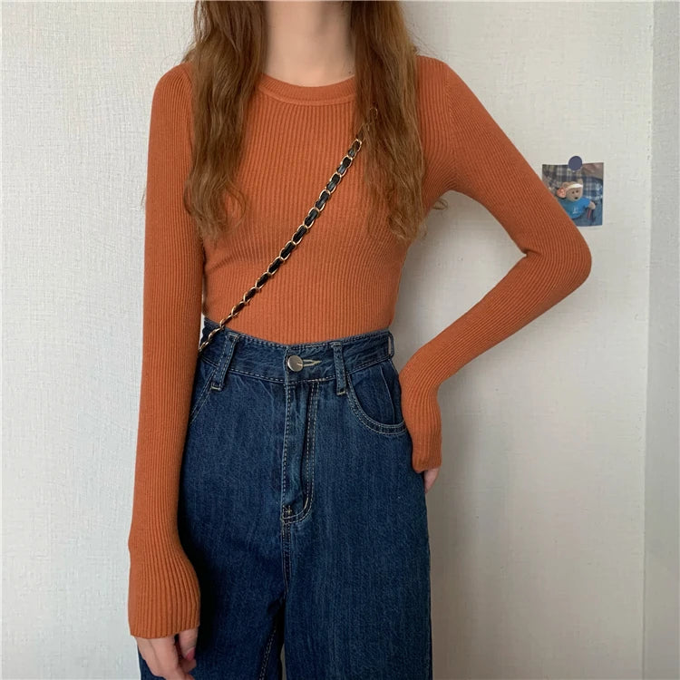 2026 Basic Tops Women Sweater Autumn Winter Long Sleeve Pullover Fashion O-neck Elastic Female Winter Solid Knitted Jumper