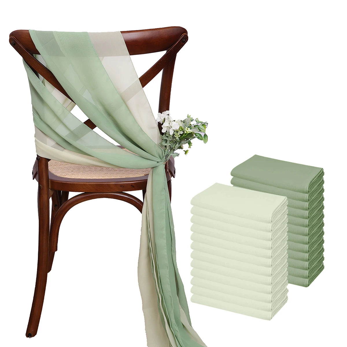 12 Pcs 17x275cm Green  Chiffon Chair Sashes  Wedding Chair Covers Ribbon Wedding Party Aisle Chair Decor