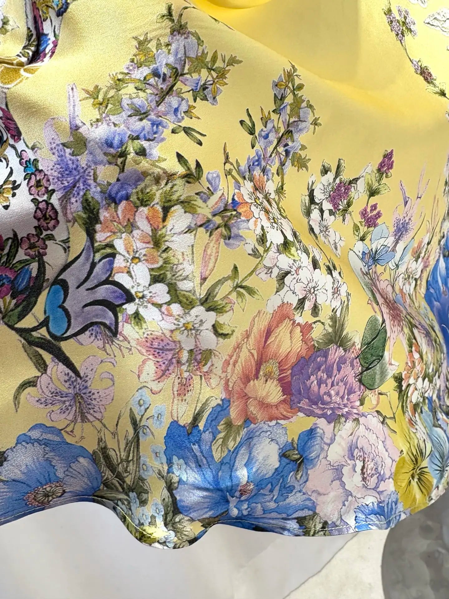 100% Silk Women Floral Print Sling Robe V-Neck Sleeveless High Waist Elegant Slim Yellow Maxi Dress