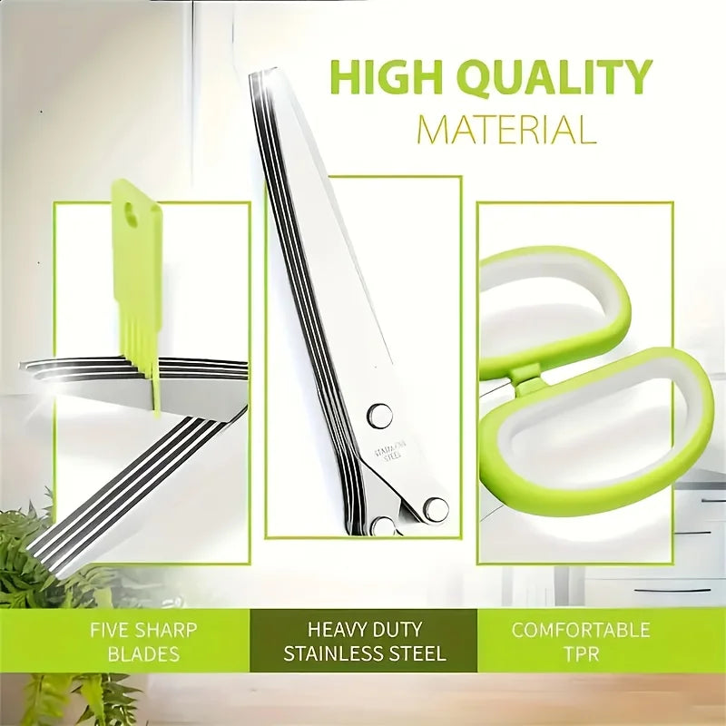 1/2pcs 5-layer Scallion Scissors Stainless Steel Multifunctional Shredded Paper Cutter Vegetable Onion Shears Kitchen Gadgets