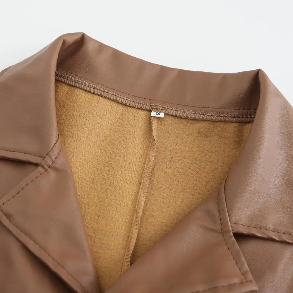 Men Faux Leather Jacket Stylish Men's Faux Leather Trench Coat with Turn-down Collar Windproof Design Slim Fit for Long