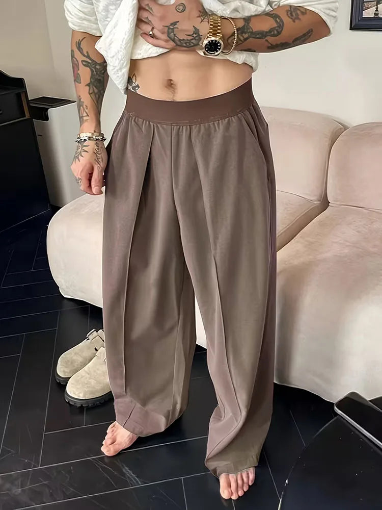 Men's Wide Leg Pants Casual Loose Fit Streetwear Trousers Fashion Hip Hop High Street Man Jogger Pant Solid Color Suit Pants