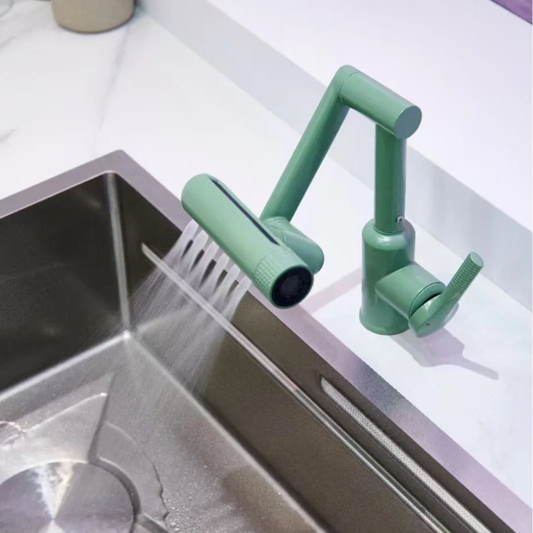 Stainless steel household kitchen hot and cold sink faucet multifunctional universal mechanical arm rotating washbasin