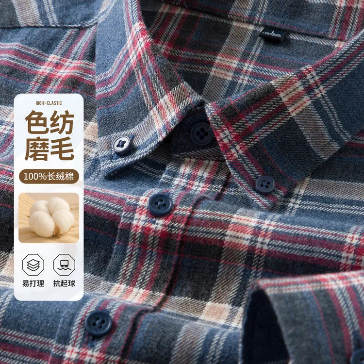 100% Cotton Flannel Shirt Long Sleeve, Plaid Winter Casual Shirt, Anti-Wrinkle Soft Brushed Fabric, Multi-Color Sizes M-4XL
