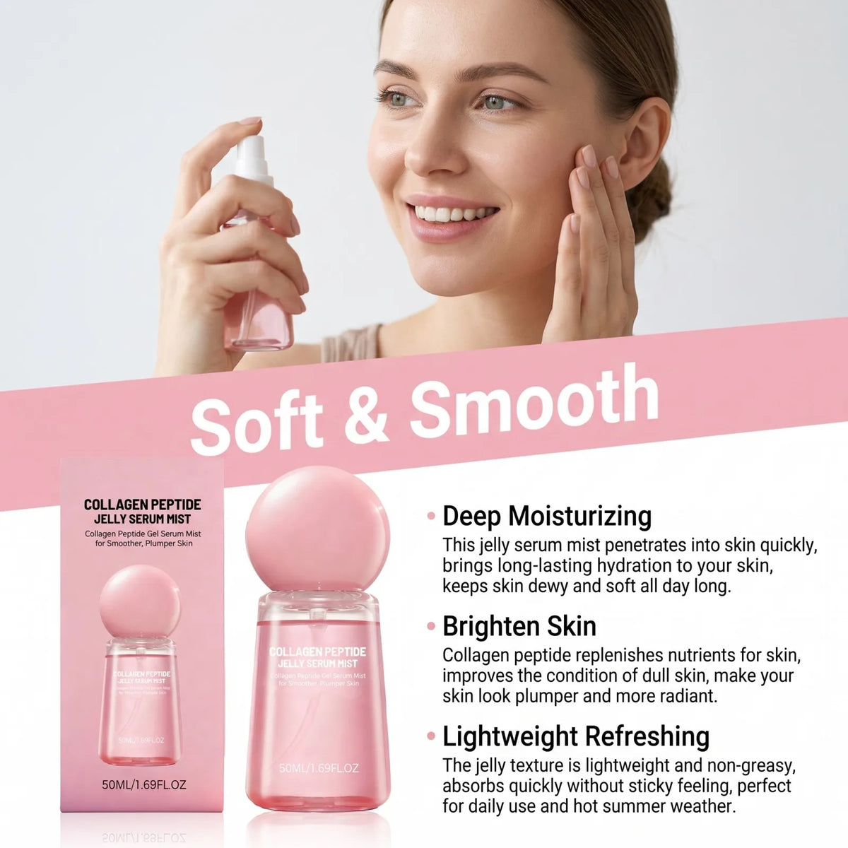 Collagen Peptide Jelly Serum Mist Smooth Dry Moisturizing Brighten Firm Fade Pore Nourishing Face Care Caviar Pdrn Essence Spray