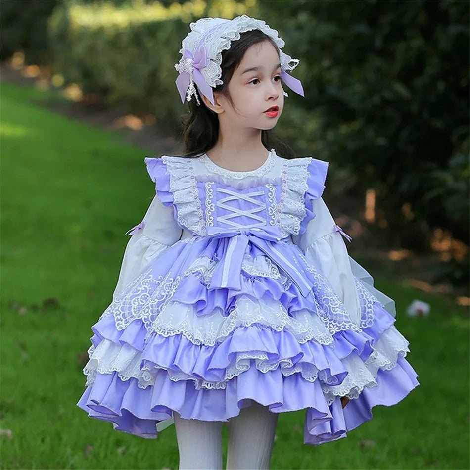 Kids Spring Autumn Lolita Dress Princess Long Sleeves Fancy Luxury Cute Costume Girls Floral Lace Vestido Toddler Birthday Gift