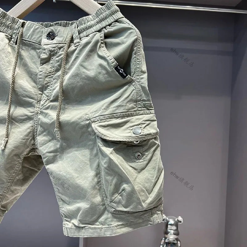 Summer Tooling Shorts Men's Casual Multi-pocket Loose Elastic Pure Cotton Five-point Medium Pants Outer Wear