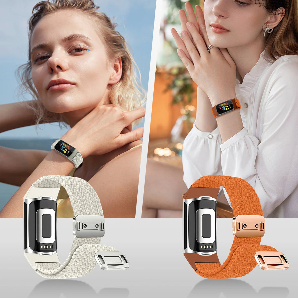 Rainbow Color Braided Band With Magnetic Quick Release Buckle Compatible For Fitbit Charge 5 Charge 6 Bands for Women