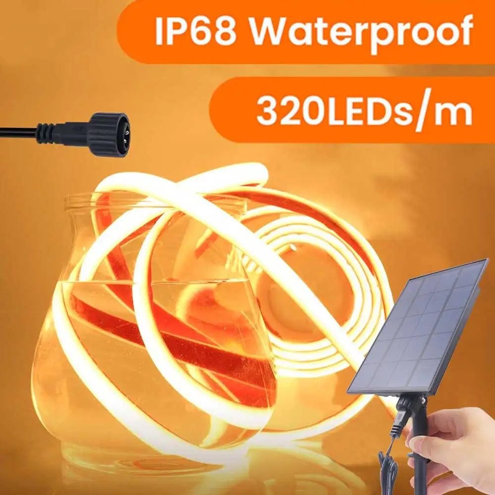 Solar Strip Ligh 24V COB Solar Neon Light Strips Waterproof IP65 Flexible Warm White High Density Linear Lighting COB LED Lights